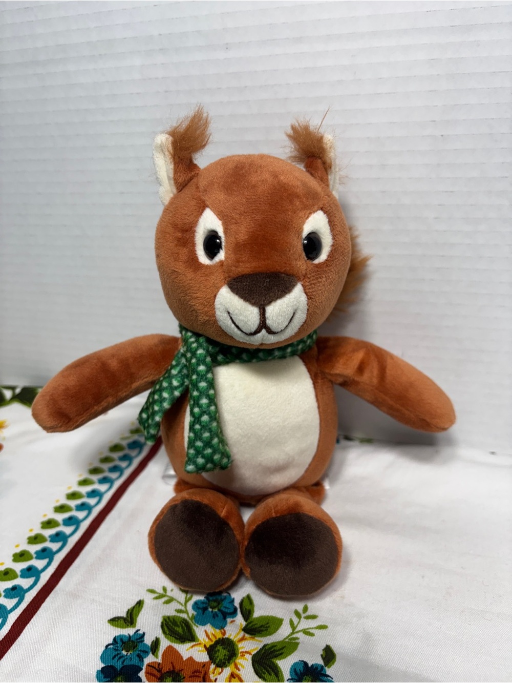 Kinder Surprise Ferrero Plush Brown Squirrel with Green Scarf 9.5” Stuffed Toy